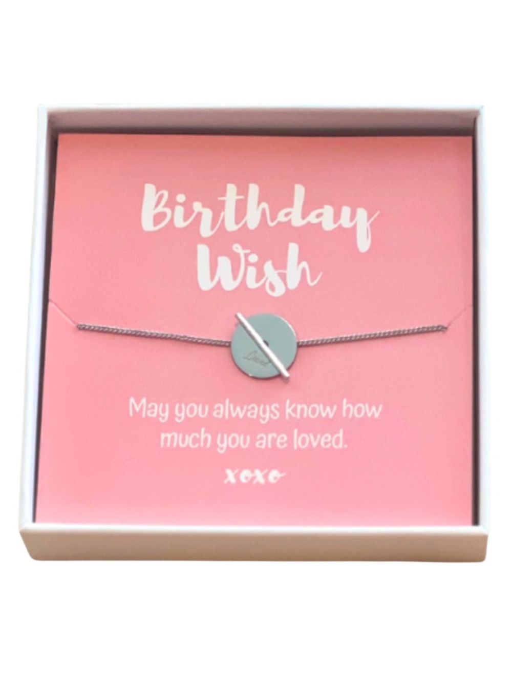 Birthday Wish Loved silver charm chain adjustable bracelet OS